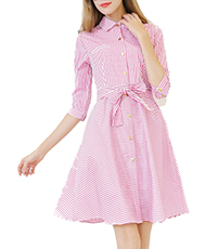 Button Down Fit and Flare Dress – Pink Checks / Matching Adjustable Belt